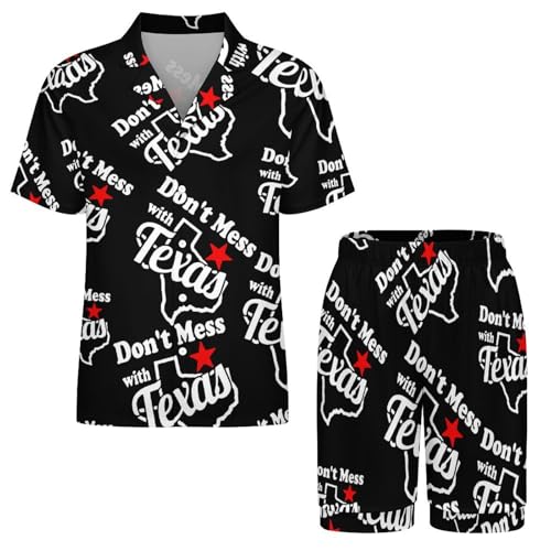 Don't Mess With Texas Short Sleeve Pajama Set for Men Button Down Pjs Loungewear Top Shorts2
