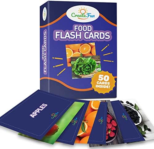Food Flash Cards - 50 Educational Flash Cards for Children and Adults - Fun Vocabulary Builder Flash Cards for Speech Therapy, ESL, Occupational Therapy, and More