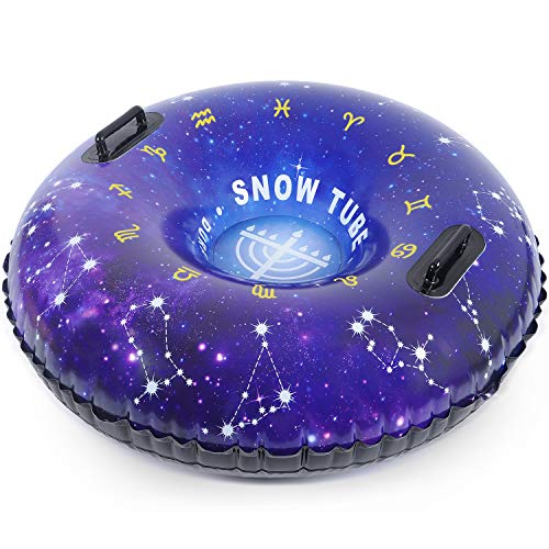 HITOP Snow Tube, Inflatable Snow Sled for Kids and Adults, Heavy Duty Snow Tube Made by Thickening Material of 0.9mm,Snow Toys Gifts for Kids Outdoor(Starry Sky) (Purple)