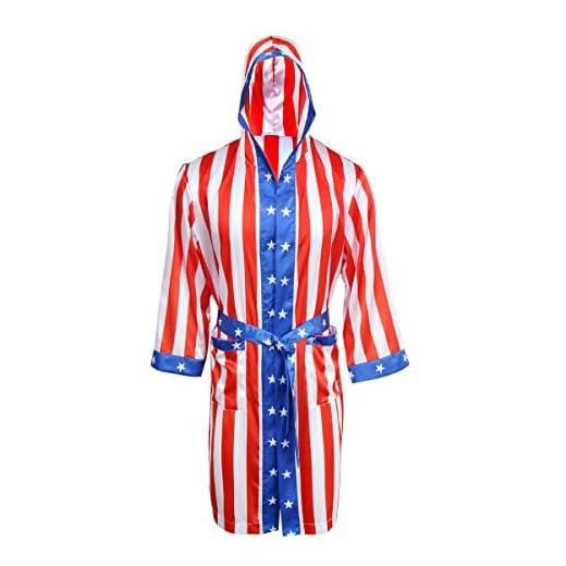 Adult Men Satin American Flag Boxing Costume Robe Cloak With Hood