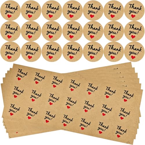 LUIMSUIM 126 PCS Thank You Stickers 3.5cm Self-Adhesive Round Paper Labels Kraft Thanks Heart Sticker Thankyou Small Business Sticker for Gifts Wedding Birthday Party Bags Packaging Gift