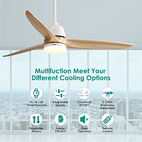 Sofucor 56 Inch Ceiling Fan With Lights Remote Control Dimmable Light Reversible Dc Motor Modern Farmhouse Ceiling Fan For Kitchen Bedroom Basement Dining Living Room Light Wood #TOP3