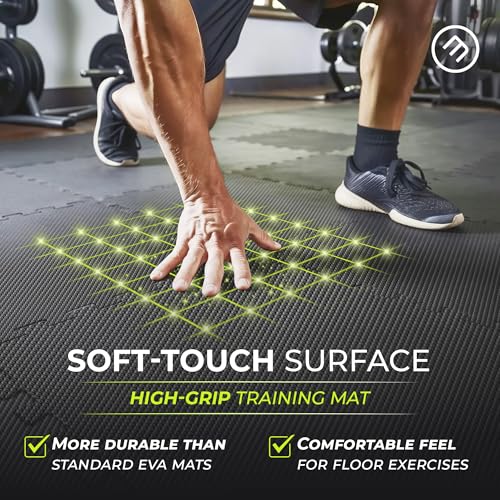 Image of bemaxx Gym Mats Set - 18 pcs EVA Interlocking Foam Floor Tiles (12.6 inchx12.6 inchx0.4 inch) 18sqft Protective Gym Flooring Sports Home Workout Exercise Mats Puzzle Garage Fitness Play-Room Pool Treadmill Bike