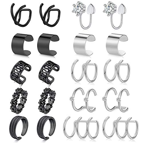 LAURITAMI Earcuffs Stainless Steel Ear Cuffs Helix Cartilage Clip on Wrap Punk Earrings for Women Men Non Piercing Adjustable