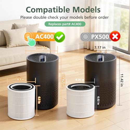 Image of 2 Pack AC400 Air Purifiers Replacement Filter for Purivortex AC400 Air Purifier, 3-in-1 HEPA Technology High Efficiency, White