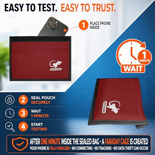 Image of Faraday Bag, Anti-Tracking GPS RFID Car Key Signal Blocker Wallet Shielding Pouch Protective Case for Cell Phone Car Key FOB, Data Privacy, Electronic Device Security (RED - NYLON)