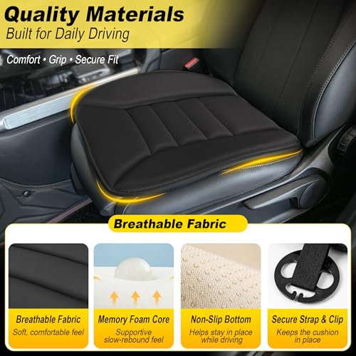 Image of kingphenix 3-Piece Car Seat Cushion Set, 1.2inch Memory Foam Comfort, 2 Front Automotive Seat Cushions + Rear Bench Cushion, Non-Slip Bottom, Fits Sedan SUV Truck Van, Car & Office Chair, Black