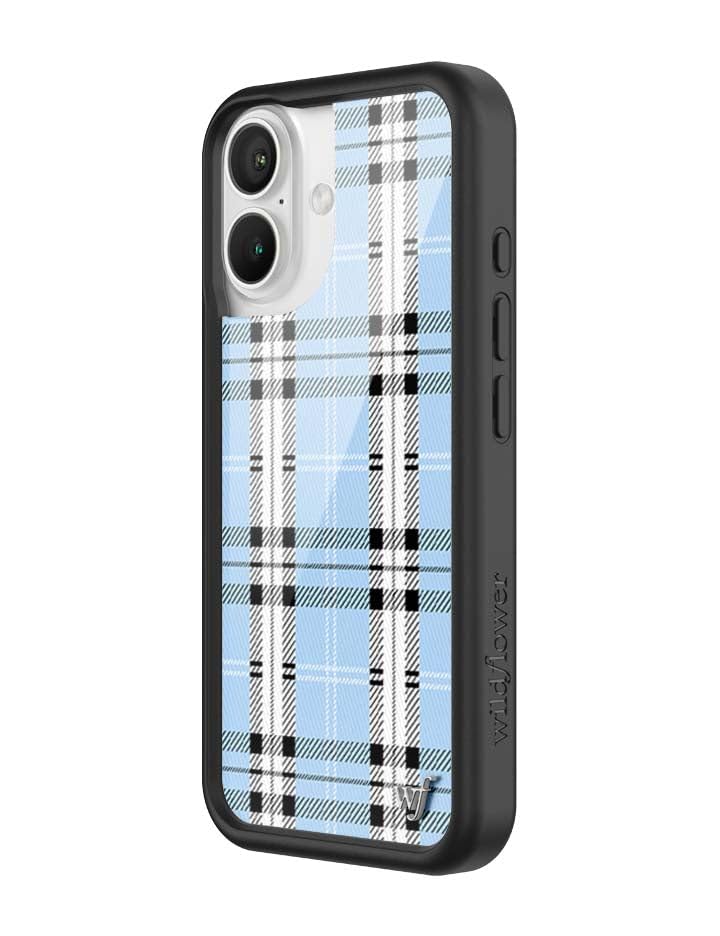 Image of Wildflower Cases - Compatible with iPhone 16 | Protective Black Bumper, 6.5ft Drop Test Certified, Women Owned Small Business | Plaid Blue