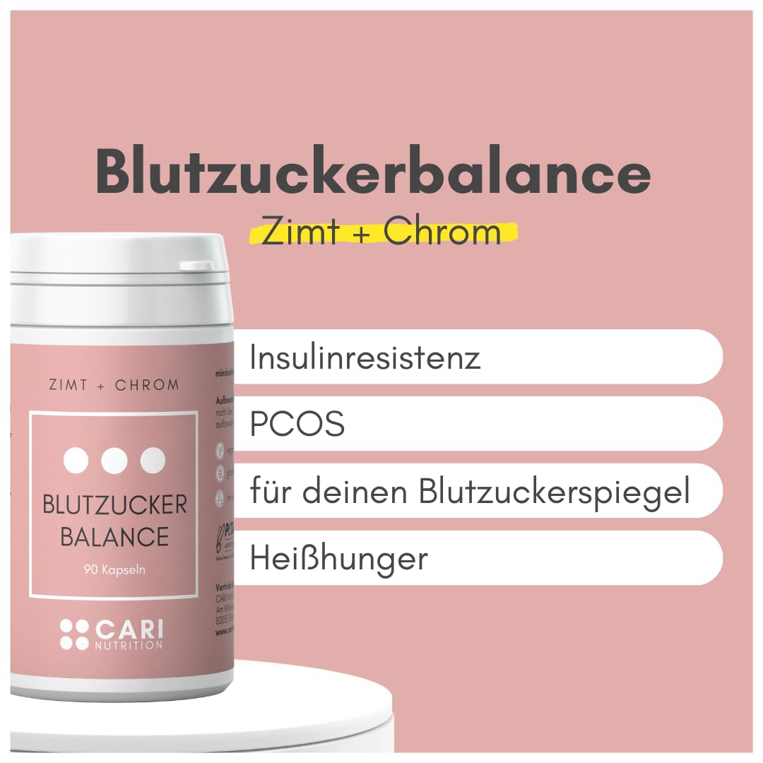 BLUTZUCKERBALANCE | 90 Zimt Kapseln mit Chrom | Insulinresistenz & Blutzuckerregulierung | vegan & made in Germany