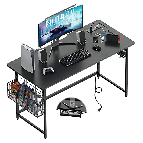 Pamray 47 inch Computer Desk with Built-in Outlet & USB Charging Port Home Office Desk with Cable Trough and Under Desk Cable Management for Work and Gaming Pamray 47 inch Computer Desk with Built-in Outlet & USB Charging Port Home Office Desk with Cable Trough and Under Desk Cable Management for Work and Gaming