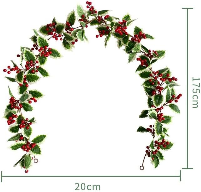 Miniatura 5 de Chrismas - Guirnalda de vegetación artificial de 5.74 pies con bayas rojas para interiores y exteriores, decoración flexible para invierno, Navidad,