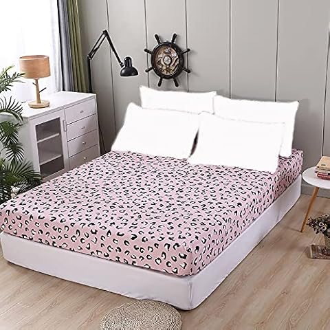 JQWUPUP Leopard Print Microfiber Double Fitted Bed Sheet, Fitted Sheet Deep 30cm for Double Bed 135x190cm Cover
