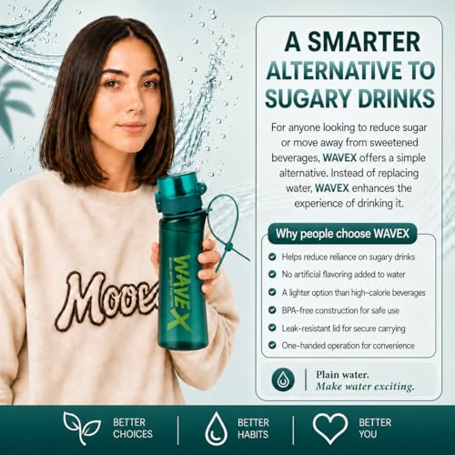 Image of WaveX Scented Water Bottle with 3 Cola Scent Pods, BPA Free, Flip Top Lid, Straw & Carry Strap Included, Enhance Hydration with Subtle Aroma Experience,No Sugar or Calories (Deep Forest Green)