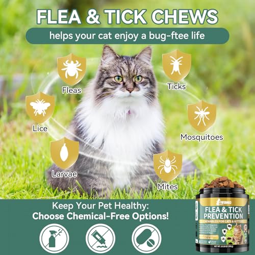 Natural Flea Treatment for Cats Chewables, 200 Soft Treats Flea and Tick Prevention for Cats, Oral Flea Supplement for Kitten Cat, Cat Flea and Tick Treatment, Skin & Coat Support - All Breeds & Ages