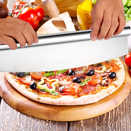 14 inch Pizza Cutter Rocker Slicer with Protective Cover, Pizza Chopper Accessories Set of Sharp Blade, Premium Stainless Steel Pizza Knife Tools for Kitchen by Lascritta (14 inchs)
