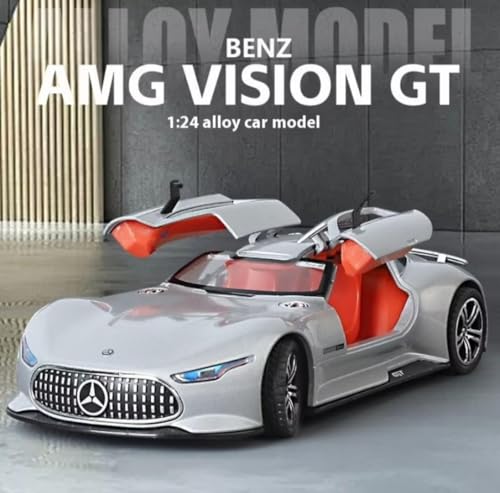 Image of Alokik Enterprise 1:24 Scale Mercedees AMG GT Vision Diecast Classic Car Models Toys Metal Alloy 2 Openable Door and Sound & Light, Pull Back Toys Gifts for Boys Best Gift Car (Silver)