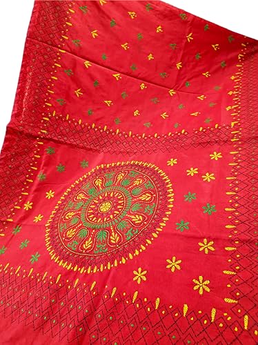 Image of SHRISTI CLOTHINGS Women's Hand Embroidered Cotton Silk Kantha Stitch Saree with Blouse Piece (J420824 REDD29)