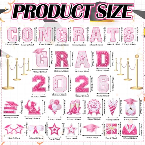 Image of Landhoow 30 Pcs Graduation Car Magnets 2026 Senior Graduation Car Decoration Bumper Sticker Congrats Grad Magnet Magnetic Refrigerator Decal for Grad Parade Party Supplies(Pink, Hot Pink)