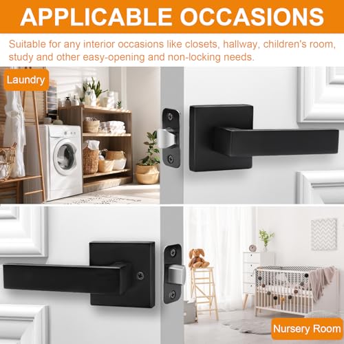 Sopoby 10 Pack Passage Door Handles Matte Black Door Knobs, Interior Door Knobs Square Heavy Duty Non-Locking Handlesets Hall Closet Handles, Reversible for Right & Left Sided Doors by Sopoby - Image 5