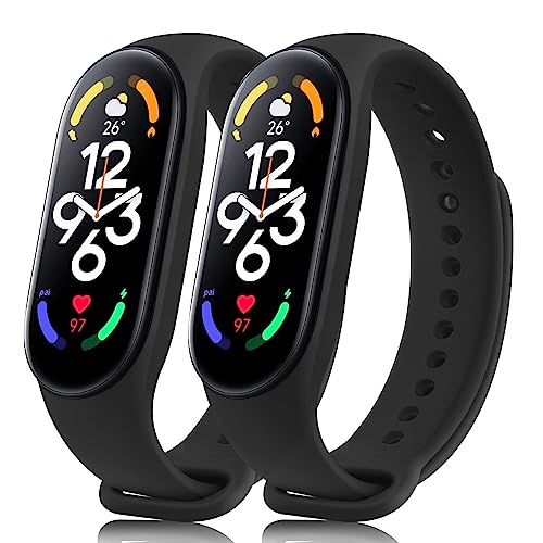 Wanme Silicone Bracelet Compatible avec Xiaomi Mi Band 7, Bracelet de Remplacement en Silicone Réglable pour Xiaomi Mi Band 7 (A-Noir/Noir)