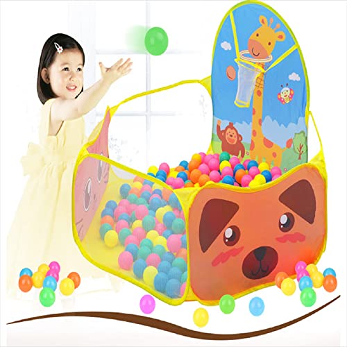 Image of BabyGo Kids Activity Basketball Giraffe Ball Pool for Kids, Play Tent House for 2+ Year Old Girls and Boys, Ball Pit for Kid, Spacious, Lightweight, Portable & Easy to Set Up (Yellow) (No Balls)