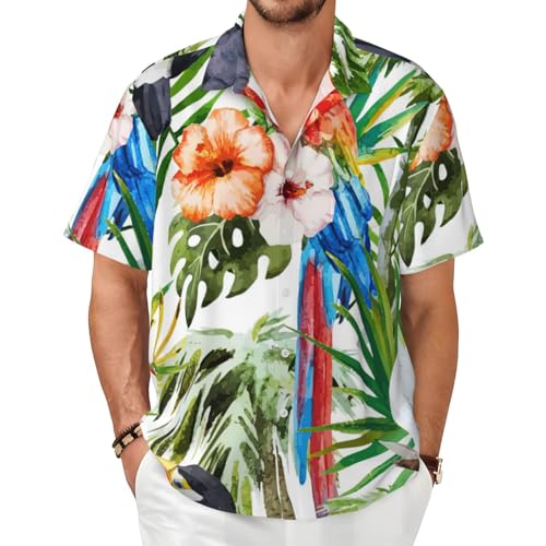 Chemise manches courtes homme Toucans au toucher soie imprimé palmiers premium