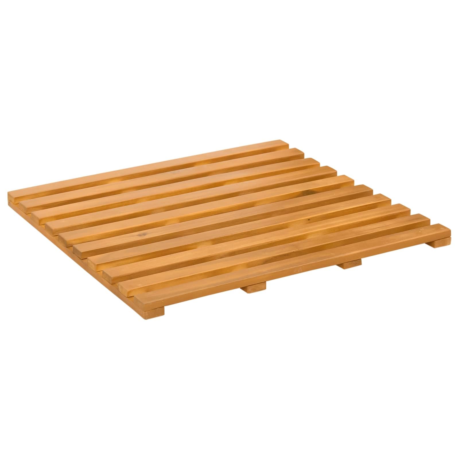 Lot de 2 tapis de bain uni, marron, en bois, 50 x 48 x 2,5 cm, antidérapant, absorbant, avec design ventilé, pour salle de bain, douche, sauna, chambre d'amis, protection confortable contre l'humidité