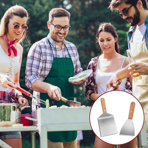 2 Edelstahl Grillspachtel Set, Plancha Spachtel für Smash Burger Set, Küchenspachtel, Grillwender, Burger Wender, für Teppanyaki BBQ Grillspatel Zubehör Geschenke, mit 20 Burgerpapier, 2 S Haken