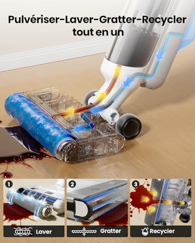 Proscenic F10 Ultra Aspirateur Laveur sans Fil, Nettoyeur de Sol, 60 Mins Aspirateur Balai sans Fil Humide et Sec, Léger Aspirateur Eau et Poussière,1.3L,Autonettoyant,Nettoyage dans Les Angles,Bords – Image 4