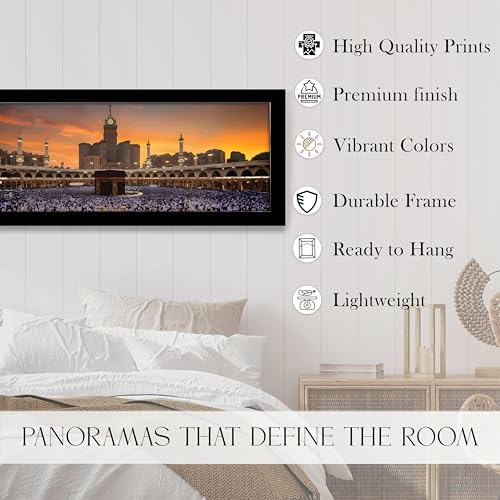 Image of PAINTINGMANTRA Makka Madina Kaaba Islamic Arabic Landscape Wall Art Framed Luxury Paintings for Home Decoration, Living room, Bedroom and Office Decoration (99x38 CM)