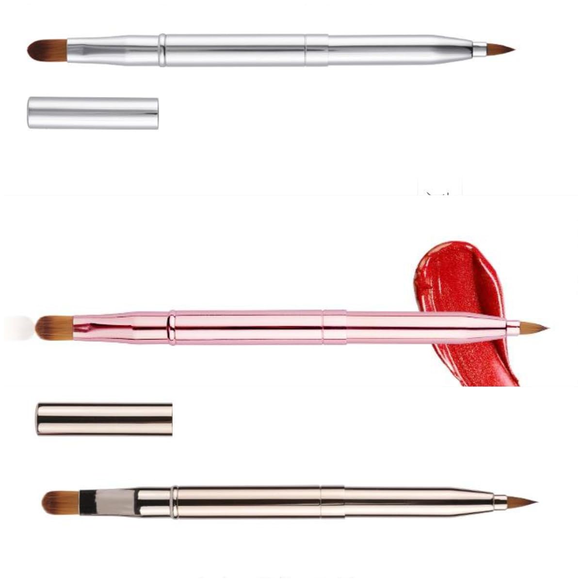 3 Pennelli Per Labbra A Doppia Testa, Contorno Delicato E Uniforme Della Forma Delle Labbra, Adatto Per Il Trucco Quotidiano Di Rossetto E Smalto Per Labbra.