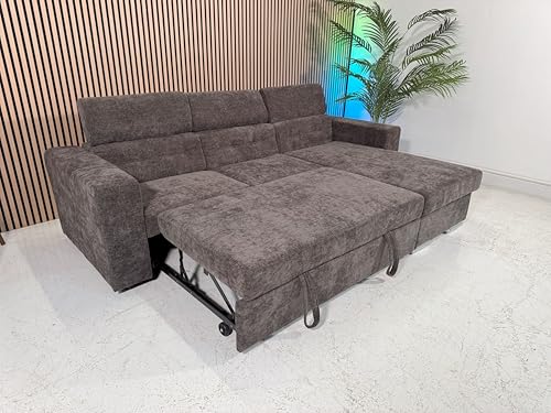 Siena Corner Sofa Bed with Storage, Brown Fabric, Left and Right Hand Facing Chaise, Modern Living Room Furniture
