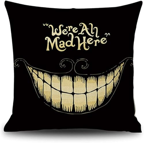 Miniatura 1 de Funda de almohada decorativa de Halloween con texto en inglés "We're All Mad Here" Spooky Halloween Decor Pillow de 18 x 18 pulgadas