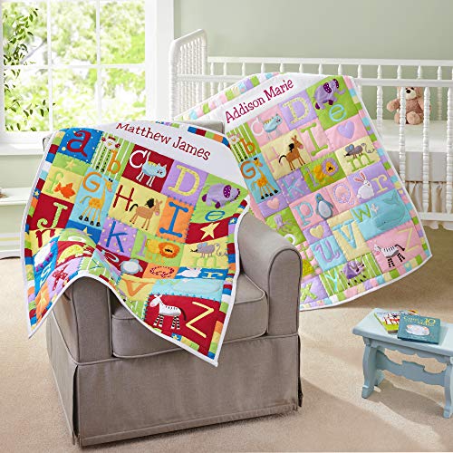 Let's Make Memories Personalized Alphabet Baby Quilt - For Newborns, Babies, Nursery – Pastel Design - 42”Lx32”W #TOP1