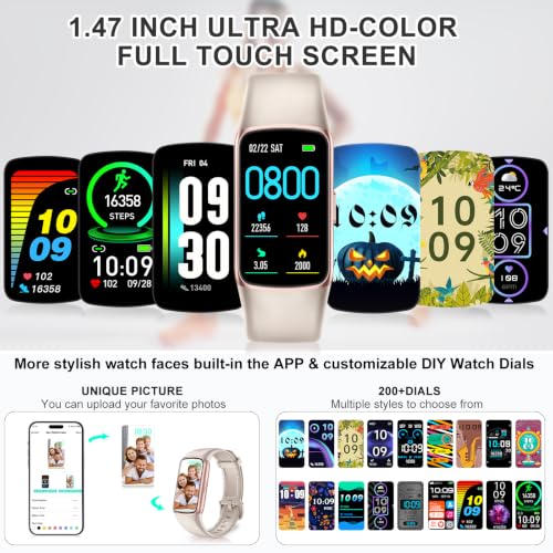 Image of Fitness Tracker with 24 /7 Heart Rate Blood Oxygen Sleep Monitor, 123 Sports Modes Step Counter, 1.47'' HD Screen Activity Trackers, Calorie Smart Watches Pedometer for Women Men