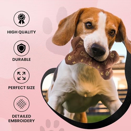 Dog Diggin Designs Chewy Vuiton Plush Dog Toy Bone | Luxury-Inspired Parody Designer Bone with Squeaker, Soft Plush Chew & Play Dog Toy – Prêt-à-Porter Play! - Image 5