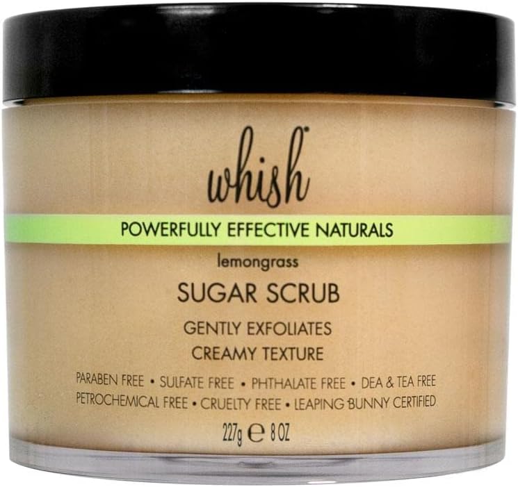 Esfoliante corporal de açúcar Lemongrass Whish, com açúcar mascavo, framboesa, aloe vera e manteiga de karité, sem parabenos e sulfatos, 170 g