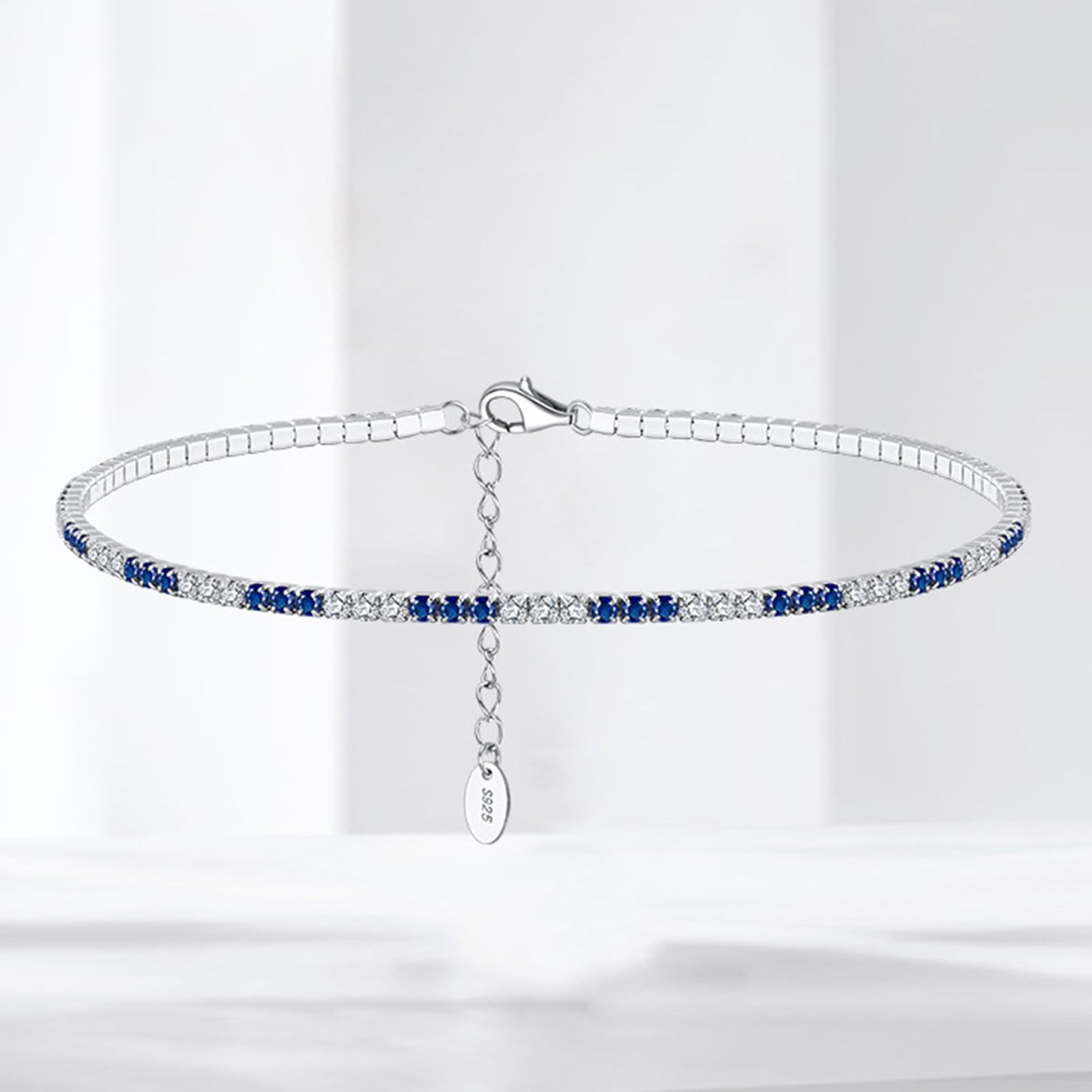 Cavigliere Donna Argento 925, Cavigliera Donna Estiva Tennis Sottile con Zirconi 2MM Argento, Regolabile Fino a 26 cm - Bracciali alla Caviglia da Spiaggia Cavigliere per Donne