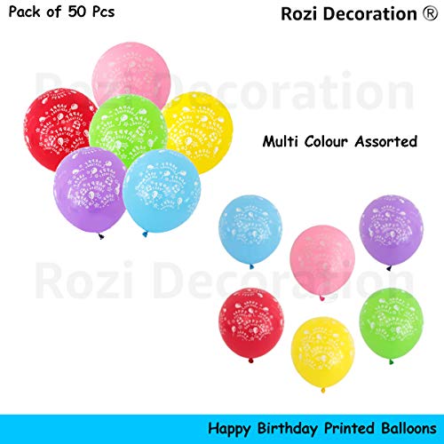 Image of Rozi Decoration Happy Birthday Printed Foil Balloons Pack Of 50 Pcs, Multi