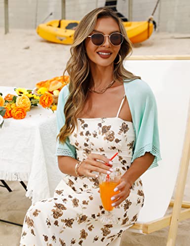 Image of Totatuit Women's Short Sleeve Bolero Shrug for Dresses Open Front Knit Cropped Cardigan Loose Sheer Cardigan Sweater