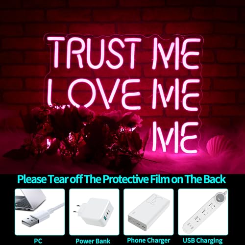 Image of Neon Sign, JGHTURIE Trust Me Neon Signs for Wall Decor Love Me Pink Light Up Sign for Man Cave Girls Room Party Art Bar Led Signs USB Powered