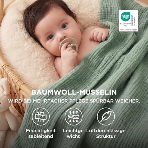 BEDSURE Musselin Decke 100% Baumwolldecke - Tagesdecke, Grün, 130x150 cm – Ansicht 2