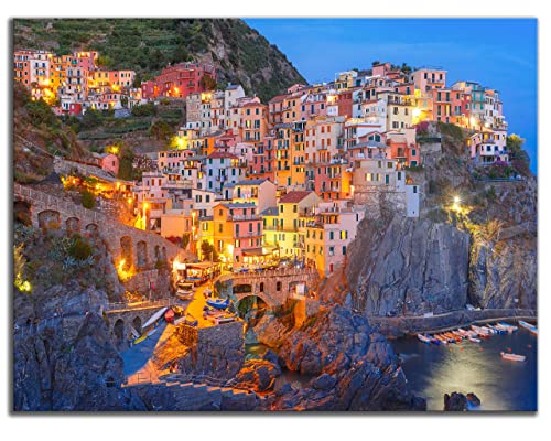 NAN Wind 1Pcs Coastal Wall Art for Living Room Manarola Seascape Canvas Prints Framed Waterproof Canvas Artwork Mediterranean Home Decor Ready to Hang Office & Bedroom Wall Decor (40"x30")