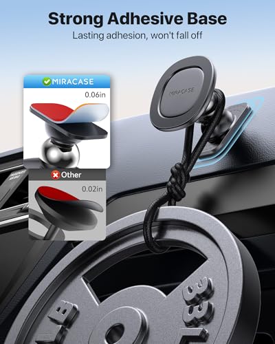 Image of miracase for MagSafe Car Mount【Strong Magnets】 Magnetic Phone Holder for Dashboard,360 Adjustable Car Phone Holder, Compatible with Garmin GPS iPhone Android and All Smartphones, Black