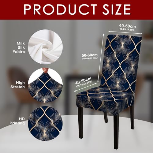 Image of Nuxovilar 4PCS Dark Blue Gold Line Floral Grid Stretch Covers