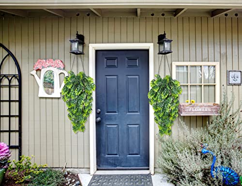 Artificial Hanging Plants 2 Pack, Fake Hanging Monstera Leaves Ivy Vine Faux Greenery Tropical Palm Leaves Outdoor Hanging Plants Uv Resistant Jungle Leaf Plant For Garden Home Hawaiian Party Décor #TOP2