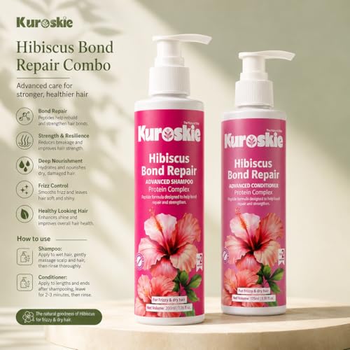 Image of Shampoo and Conditioner Combo for Dry, Frizzy and Damaged Hair, Nourishing Formula, Suitable for Men and Women, Daily Use (Hibiscus Bond Repair Combo)