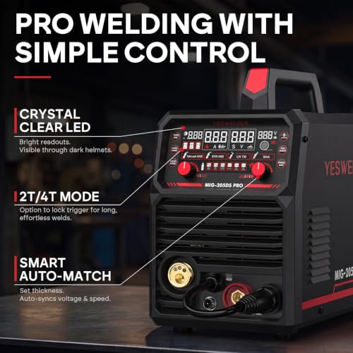 Image of YESWELDER 205A MIG Welder, 110V /220V Dual Voltage, 5 in 1 Gas MIG /Flux Core MIG /Spool Gun MIG /Lift TIG /Stick Multiprocess LED Digital Display Aluminum MIG Welding Machine MIG-205DS PRO