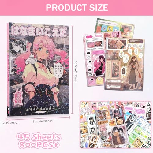Image of 45-Sheet Japanese Sticker Book with 800+ Kawaii Manga Die-Cut Stickers, Retro Aesthetic Comic Scrapbook Supplies for Journaling, Planners, DIY Crafts, Decoration & Creative Art Projects(#C)
