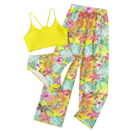 Maillot de bain filles 3 pièces tropical pour vacances à la plage et pool party